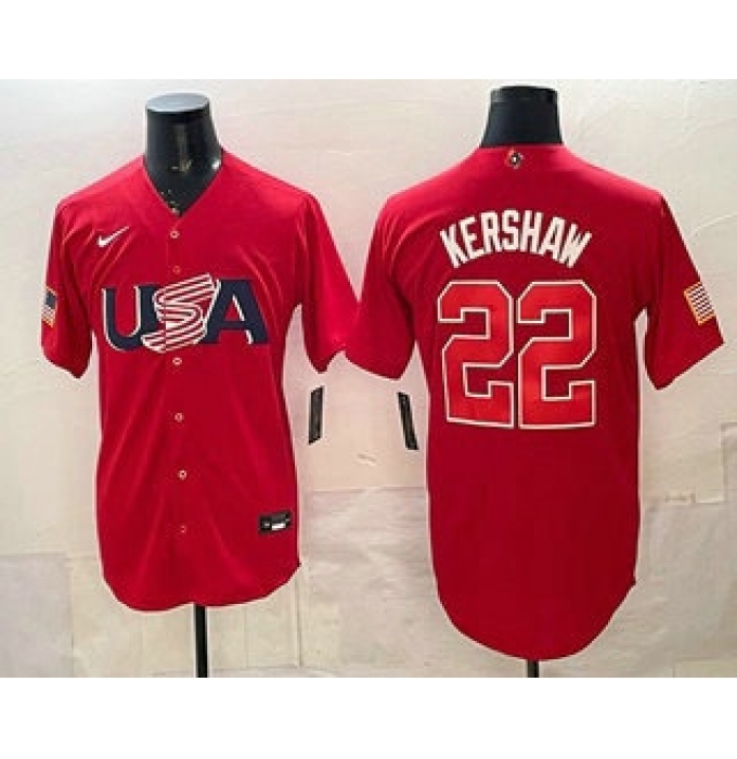 Men's USA #22 Clayton Kershaw Red 2026 World Baseball Classic Cool Base Jersey