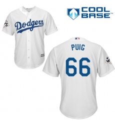 Men's Majestic Los Angeles Dodgers #66 Yasiel Puig Replica White Home 2017 World Series Bound Cool Base MLB Jersey