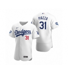 Men's Los Angeles Dodgers #31 Mike Piazza White 2020 World Series Champions Authentic Jersey