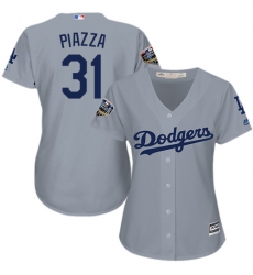 Women's Majestic Los Angeles Dodgers #31 Mike Piazza Authentic Grey Road Cool Base 2018 World Series MLB Jersey