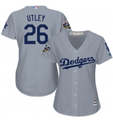 Women's Majestic Los Angeles Dodgers #26 Chase Utley Authentic Grey Road Cool Base 2018 World Series MLB Jersey