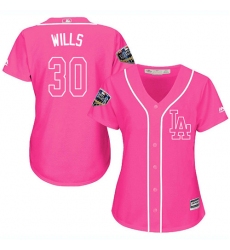 Women's Majestic Los Angeles Dodgers #30 Maury Wills Authentic Pink Fashion Cool Base 2018 World Series MLB Jersey