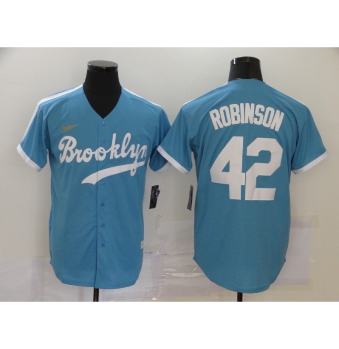 Men's Los Angeles Dodgers #42 Jackie Robinson Light Blue Throwback Cool Base Stitched Baseball Jersey