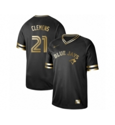 Men's Toronto Blue Jays #21 Roger Clemens Authentic Black Gold Fashion Baseball Jersey