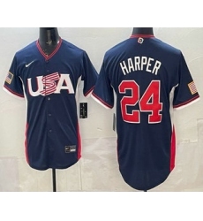 Men's USA #24 Bryce Harper Navy 2026 World Baseball Classic Cool Base Jersey