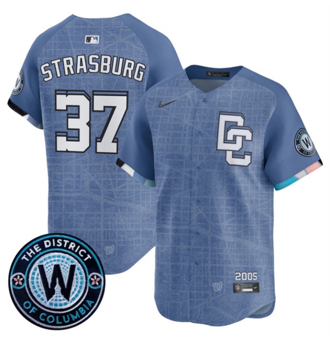 Men's Washington Nationals #37 Stephen Strasburg Blue 2025 City Connect Limited Stitched Baseball Jersey