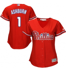 Women's Majestic Philadelphia Phillies #1 Richie Ashburn Authentic Red Alternate Cool Base MLB Jersey