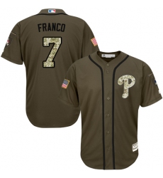 Men's Majestic Philadelphia Phillies #7 Maikel Franco Authentic Green Salute to Service MLB Jersey
