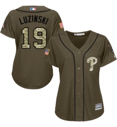 Women's Majestic Philadelphia Phillies #19 Greg Luzinski Replica Green Salute to Service MLB Jersey