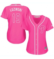 Women's Majestic Philadelphia Phillies #19 Greg Luzinski Replica Pink Fashion Cool Base MLB Jersey