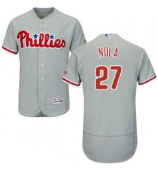 Men's Majestic Philadelphia Phillies #27 Aaron Nola Grey Road Flex Base Authentic Collection MLB Jersey