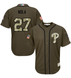 Men's Majestic Philadelphia Phillies #27 Aaron Nola Replica Green Salute to Service MLB Jersey