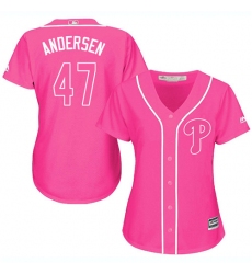 Women's Majestic Philadelphia Phillies #47 Larry Andersen Authentic Pink Fashion Cool Base MLB Jersey