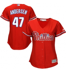 Women's Majestic Philadelphia Phillies #47 Larry Andersen Replica Red Alternate Cool Base MLB Jersey