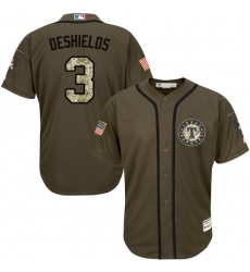 Youth Majestic Texas Rangers #3 Delino DeShields Authentic Green Salute to Service MLB Jersey