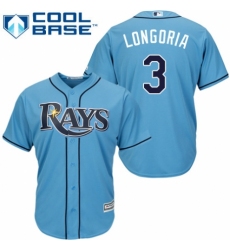 Men's Majestic Tampa Bay Rays #3 Evan Longoria Replica Light Blue Alternate 2 Cool Base MLB Jersey