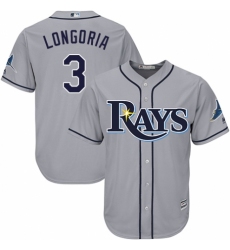 Youth Majestic Tampa Bay Rays #3 Evan Longoria Replica Grey Road Cool Base MLB Jersey
