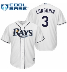 Youth Majestic Tampa Bay Rays #3 Evan Longoria Replica White Home Cool Base MLB Jersey