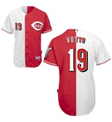 Men's Majestic Cincinnati Reds #19 Joey Votto Authentic Red/White Split Fashion MLB Jersey