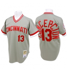 Men's Mitchell and Ness Cincinnati Reds #13 Dave Concepcion Authentic Grey Throwback MLB Jersey