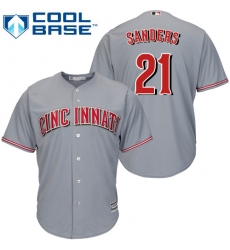 Men's Majestic Cincinnati Reds #21 Reggie Sanders Replica Grey Road Cool Base MLB Jersey