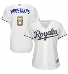 Women's Majestic Kansas City Royals #8 Mike Moustakas Authentic White Home Cool Base MLB Jersey
