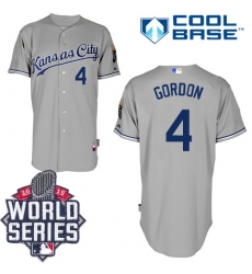 Men's Majestic Kansas City Royals #4 Alex Gordon Authentic Grey Road Cool Base 2015 World Series