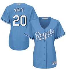 Women's Majestic Kansas City Royals #20 Frank White Replica Light Blue Alternate 1 Cool Base MLB Jersey