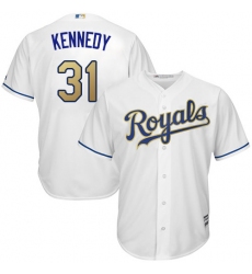 Youth Majestic Kansas City Royals #31 Ian Kennedy Authentic White Home Cool Base MLB Jersey