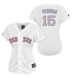 Women's Majestic Boston Red Sox #15 Dustin Pedroia Authentic White/Pink No. MLB Jersey