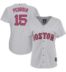Women's Majestic Boston Red Sox #15 Dustin Pedroia Replica Grey MLB Jersey