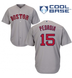 Youth Majestic Boston Red Sox #15 Dustin Pedroia Authentic Grey Road Cool Base MLB Jersey