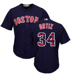 Men's Majestic Boston Red Sox #34 David Ortiz Authentic Navy Blue Team Logo Fashion Cool Base MLB Jersey
