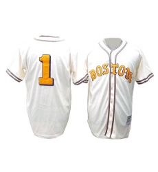 Men's Mitchell and Ness Boston Red Sox #1 Bobby Doerr Authentic Cream Throwback MLB Jersey