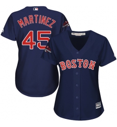 Women's Majestic Boston Red Sox #45 Pedro Martinez Authentic Navy Blue Alternate Road 2018 World Series Champions MLB Jersey