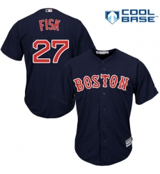 Men's Majestic Boston Red Sox #27 Carlton Fisk Replica Navy Blue Alternate Road Cool Base MLB Jersey
