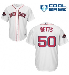 Youth Majestic Boston Red Sox #50 Mookie Betts Authentic White Home Cool Base 2018 World Series Champions MLB Jersey
