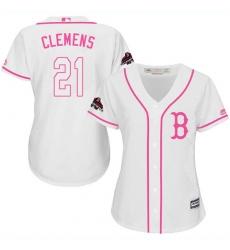 Women's Majestic Boston Red Sox #21 Roger Clemens Authentic White Fashion 2018 World Series Champions MLB Jersey