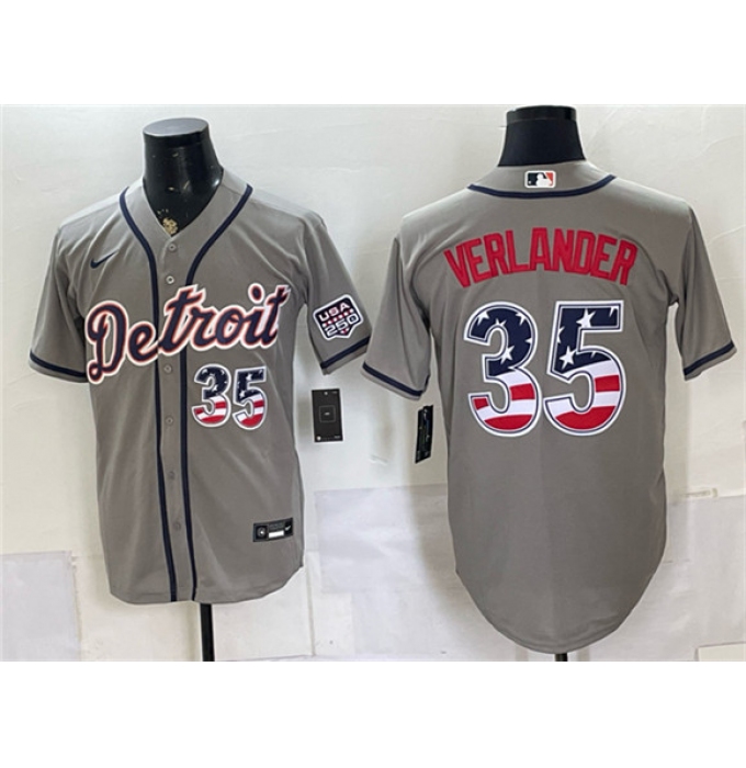Men's Detroit Tigers #35 Justin Verlander Gray 2026 USA 250 Fourth of July Stitched Baseball Jersey