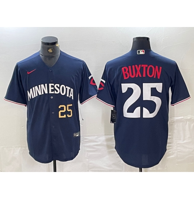 Men's Minnesota Twins #25 Byron Buxton Number 2023 Navy Blue Cool Base Stitched Jerseys