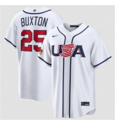 Men's USA Baseball #25 Byron Buxton White 2026 World Baseball Classic Home Stadium Stitched Jersey