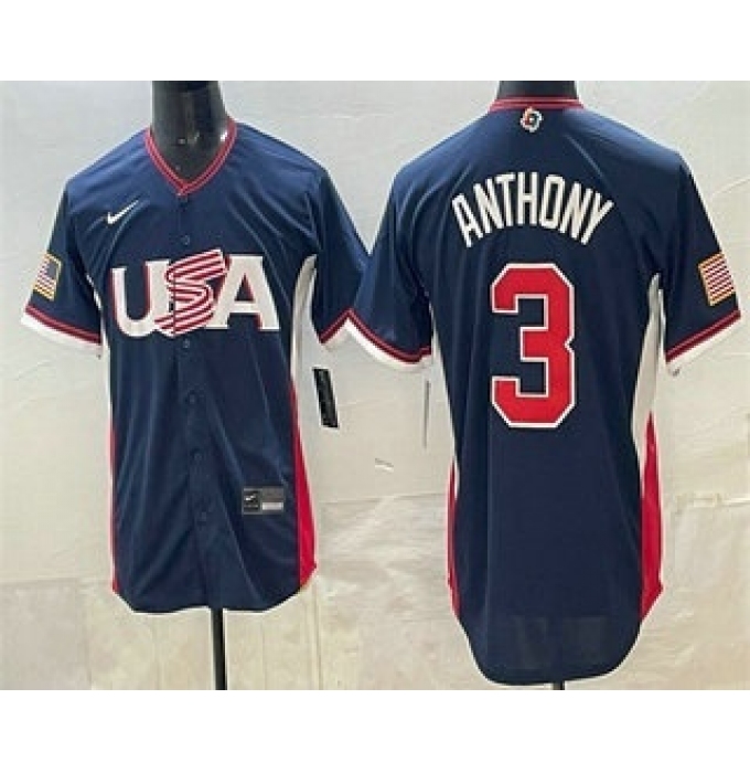 Men's USA #3 Roman Anthony Navy 2026 World Baseball Classic Cool Base Jersey