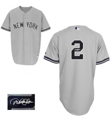 Men's Majestic New York Yankees #2 Derek Jeter Authentic Grey Road Autographed MLB Jersey