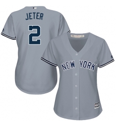 Women's Majestic New York Yankees #2 Derek Jeter Replica Grey Road MLB Jersey