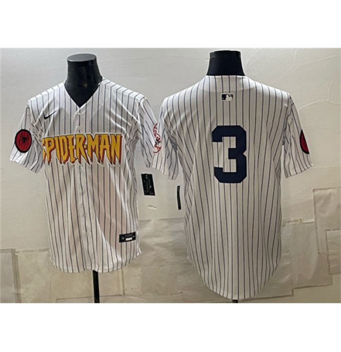 Men's New York Yankees X Spider-Man #3 Babe Ruth White Limited Stitched Baseball Jersey