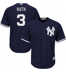Youth Majestic New York Yankees #3 Babe Ruth Authentic Navy Blue Alternate MLB Jersey