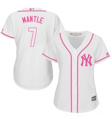 Women's Majestic New York Yankees #7 Mickey Mantle Replica White Fashion Cool Base MLB Jersey