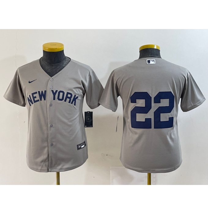 Youth New York Yankees #22 Juan Soto Gray Field of Dreams Cool Base Jersey