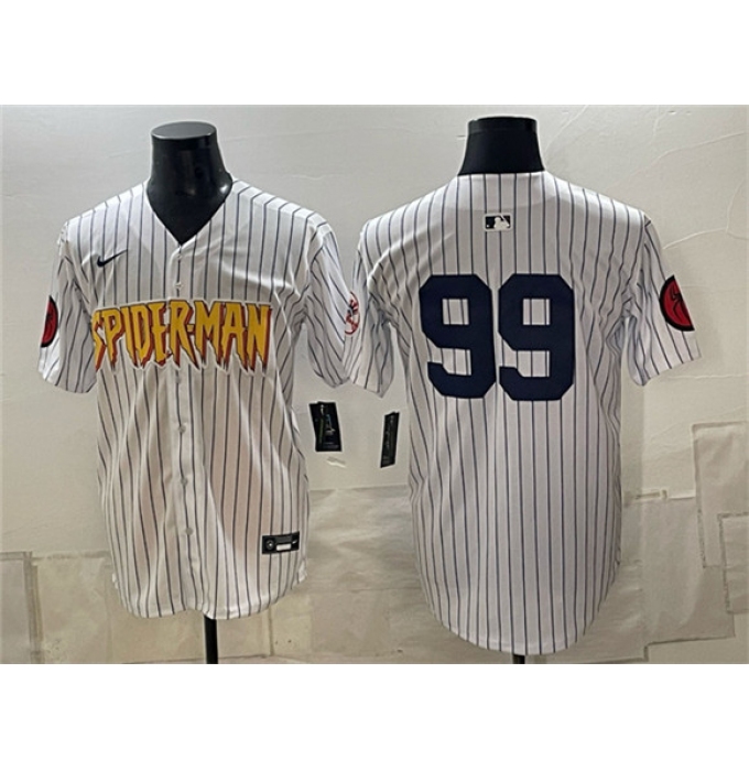 Men's New York Yankees X Spider-Man #99 Aaron Judge White Limited Stitched Baseball Jersey