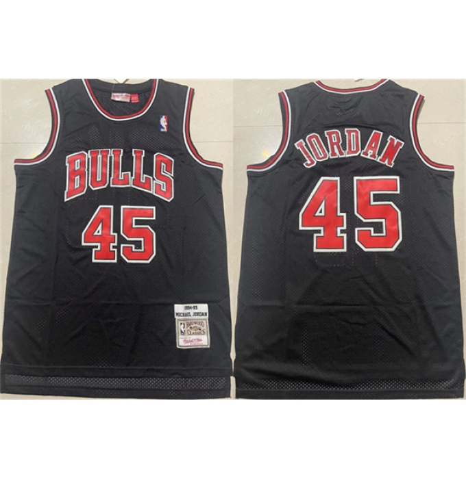 Men's Chicago Bulls #45 Michael Jordan Black 1994-95 Throwback Stitched Basketball Jersey